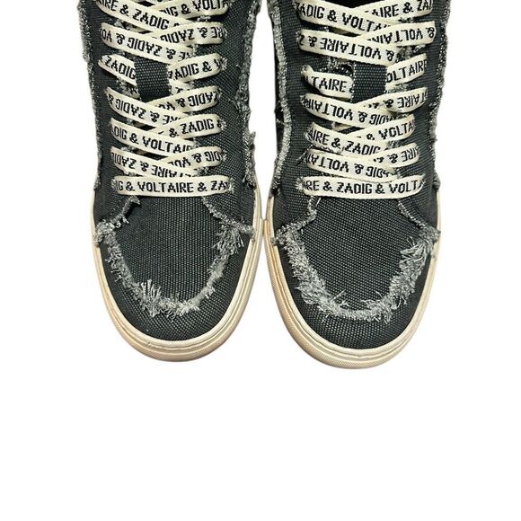 Zadig and Voltaire High Flash Canvas Boomerang Black High Top Sneakers| Size 9 - Picture 4 of 12